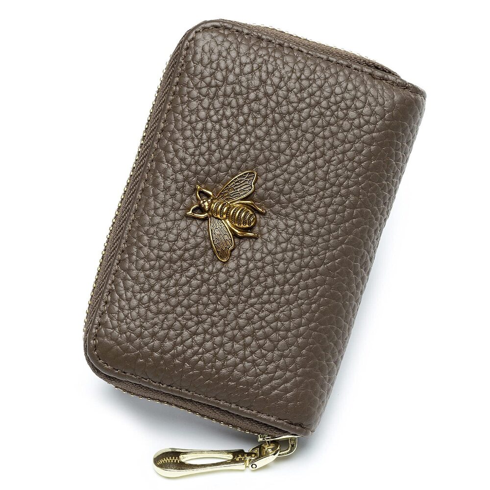 3020 RFID Credit Card Holder, Small Leather Zipper Card Case Wallet